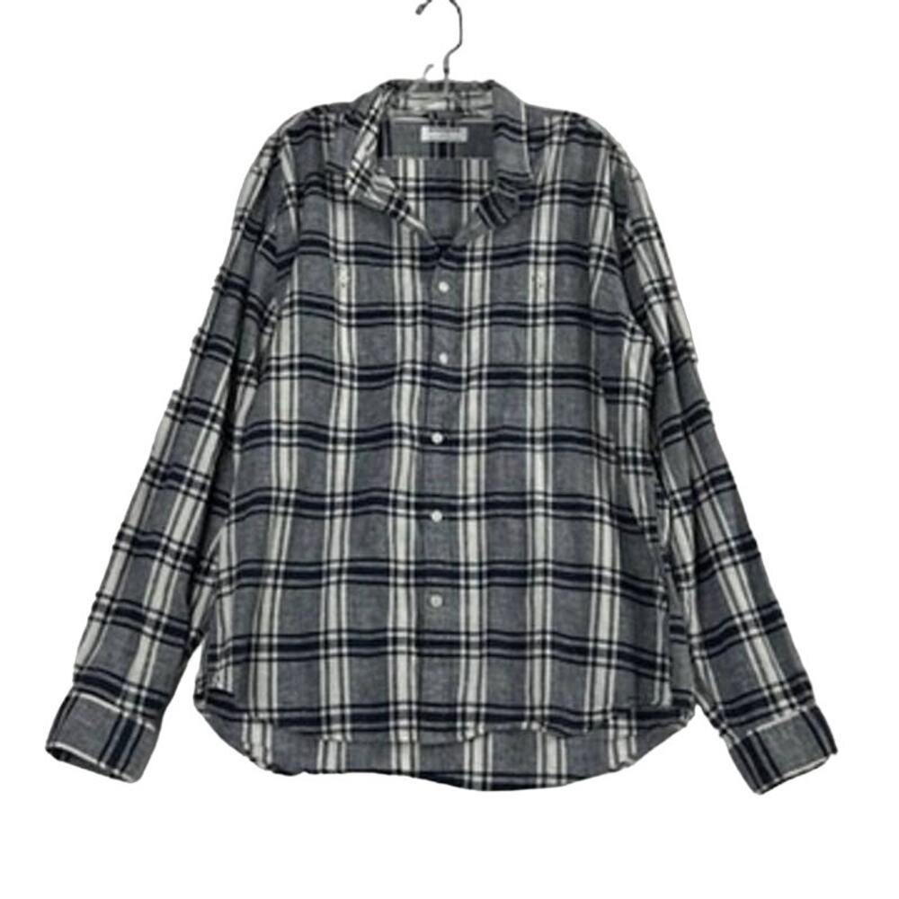 Express Long Sleeve Plaid Linen Blend Button Shirt Blue White Mens XL